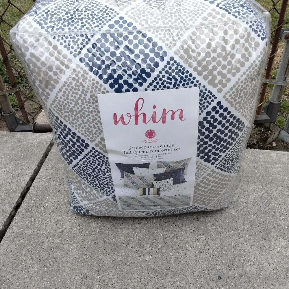 Martha Stewart Collection Whim 5 Pc Full/Queen Comforter Set Shams, Pillows Navy